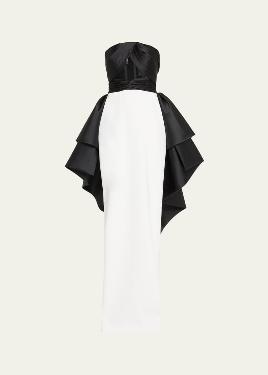 Pamella Roland Draped Mikado Strapless Tulle-Corset Crepe Gown