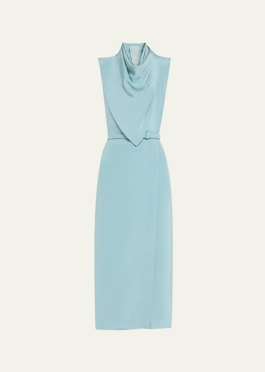 Adam Lippes Scarf Drape Silk Crepe Midi Dress With Belt