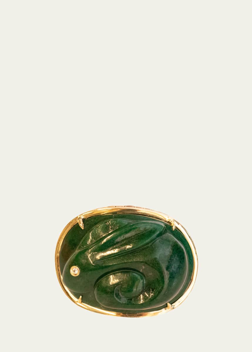 Silvia Furmanovich 18K Yellow Gold Green Dumortierite Carved Ring with Orange Sapphire and Diamond