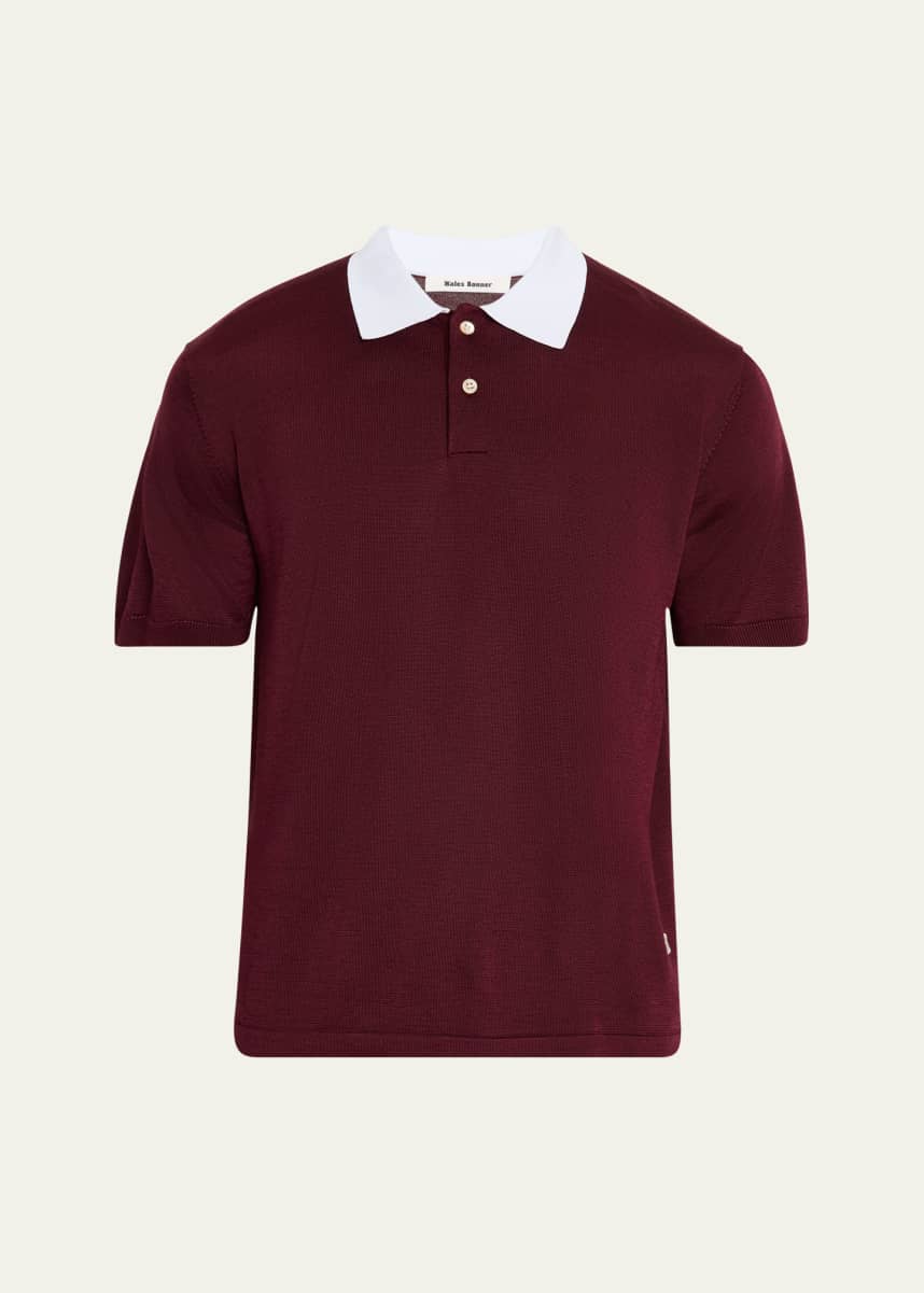 Wales Bonner Men's Contrast-Collar Knit Polo Shirt