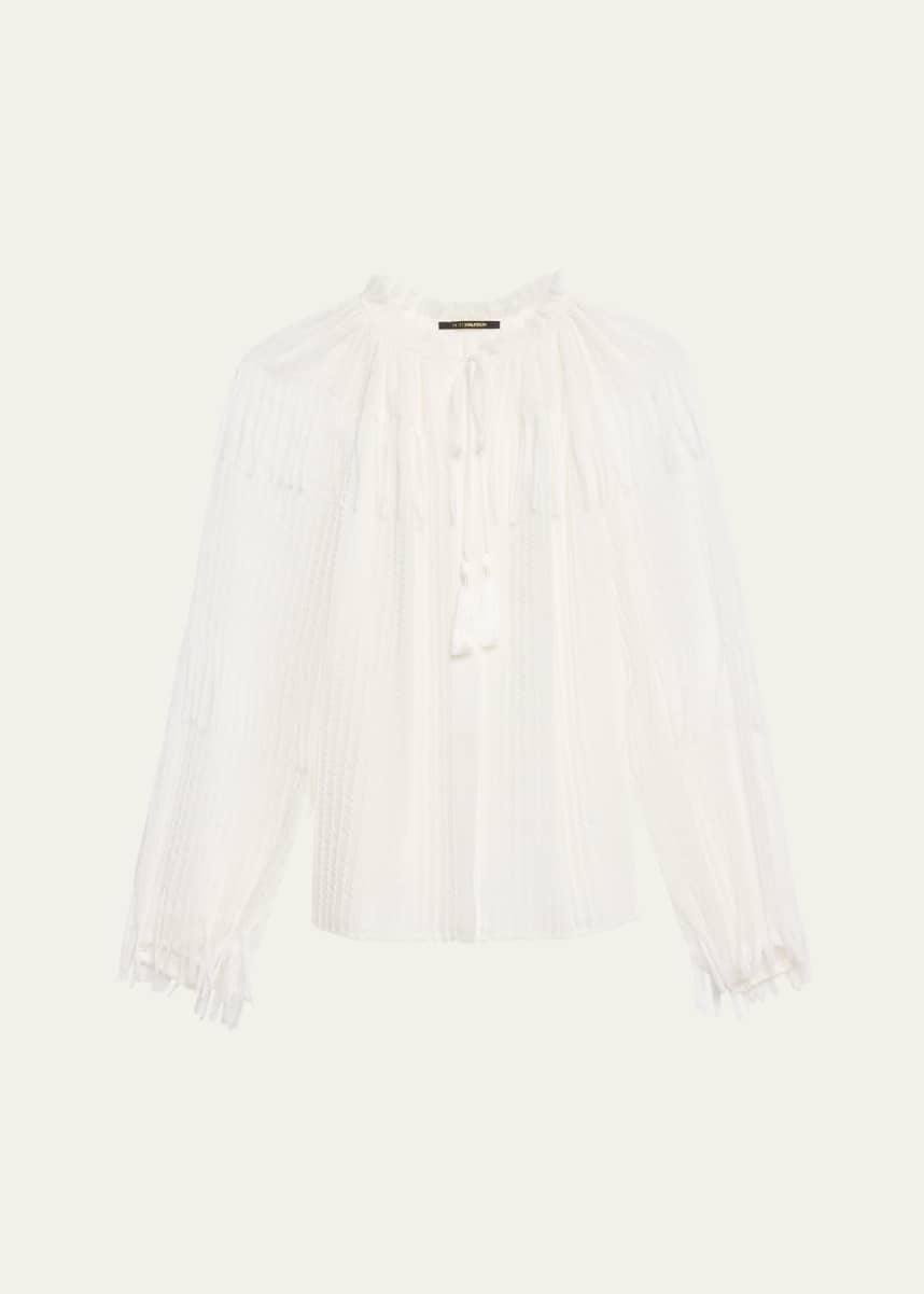 Kobi Halperin Poppi Tie-Neck Fringe Chiffon Blouse