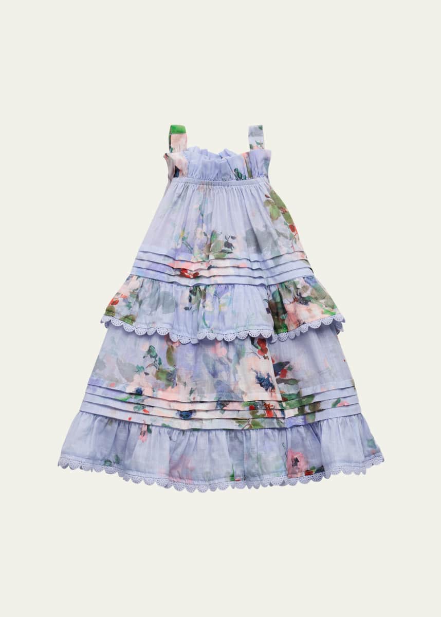 Zimmermann Girl's Everley Tiered Floral-Print Top, Size 1-12