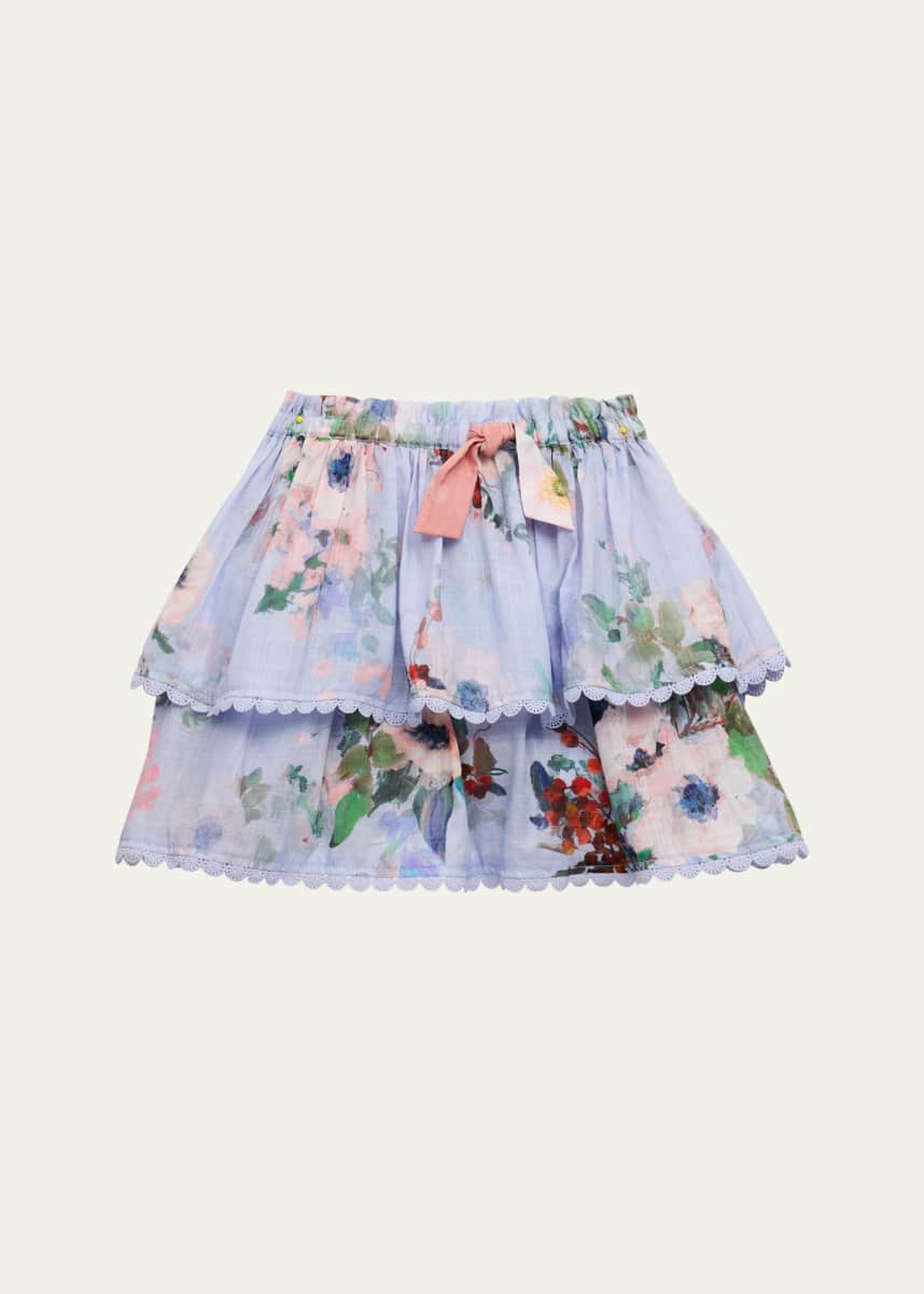 Zimmermann Girl's Everley Tiered Floral-Print Skirt, Size 1-12