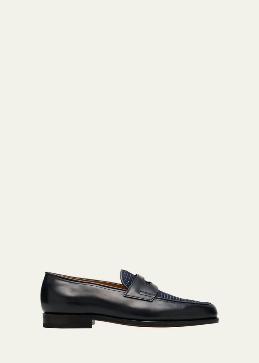 John Lobb Men's Lopez Denim and Leather Penny Loafers