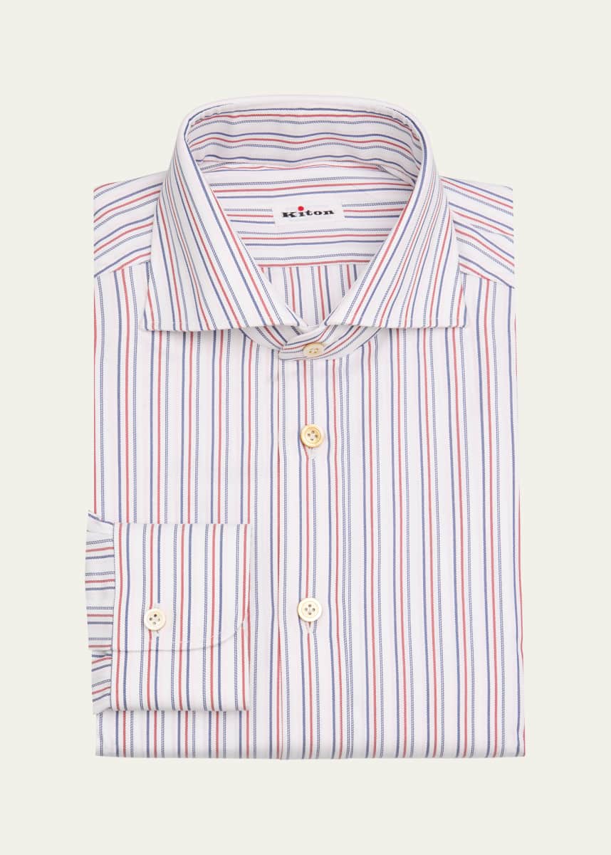 Kiton Men's Cotton Alternating Stripe Dress Shirt