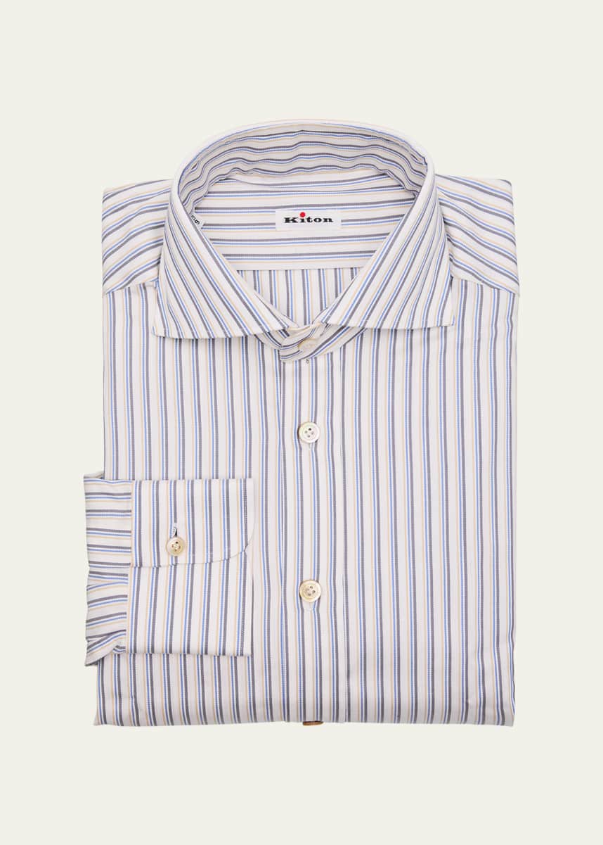 Kiton Men's Cotton Multi-Stripe Dress Shirt