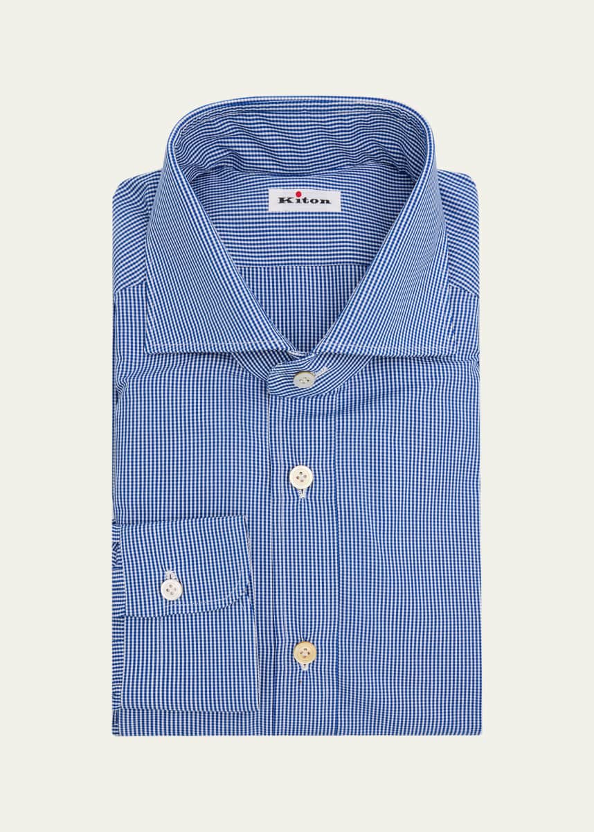 Kiton Men's Cotton Micro-Gingham Dress Shirt