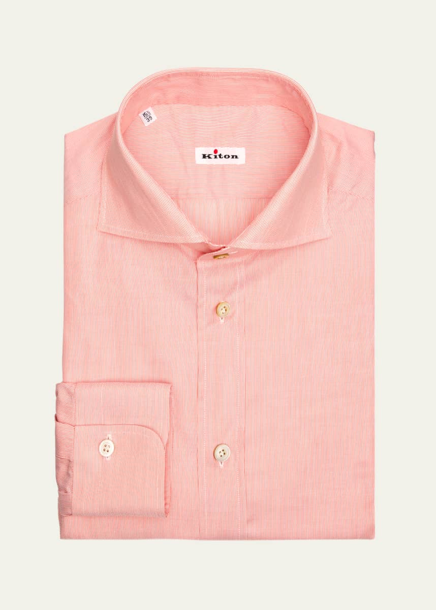 Kiton Men's Poplin Mini Stripe Dress Shirt