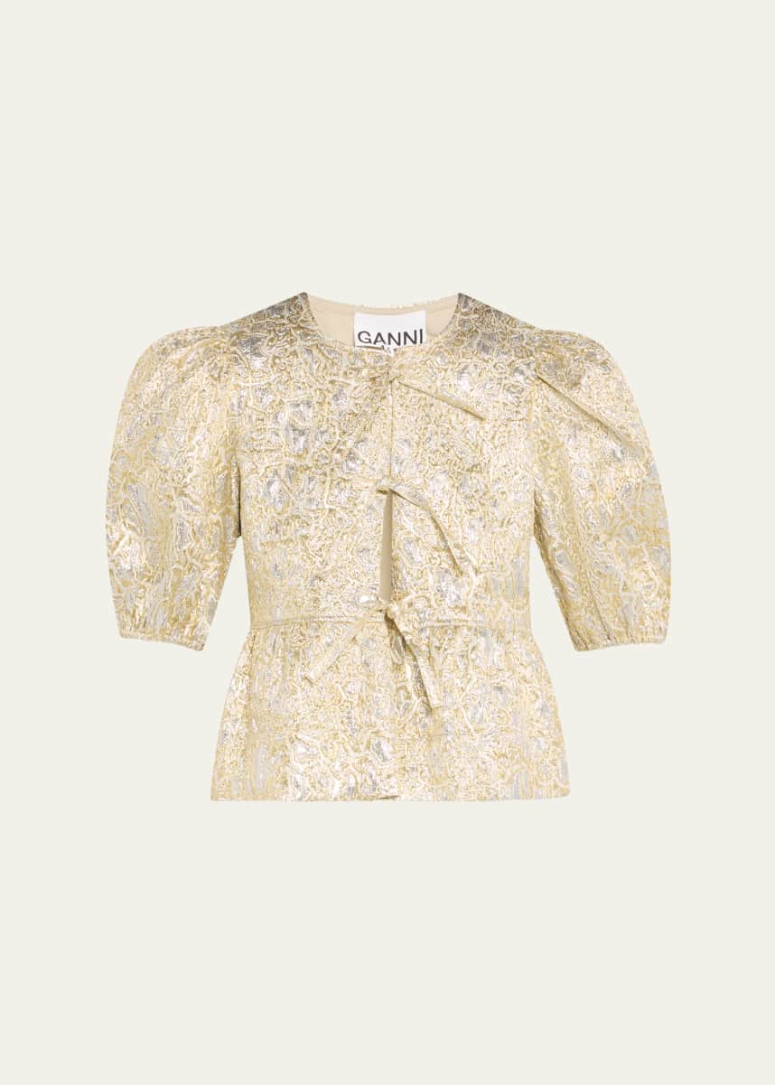 Ganni Metallic Cloque Peplum Blouse