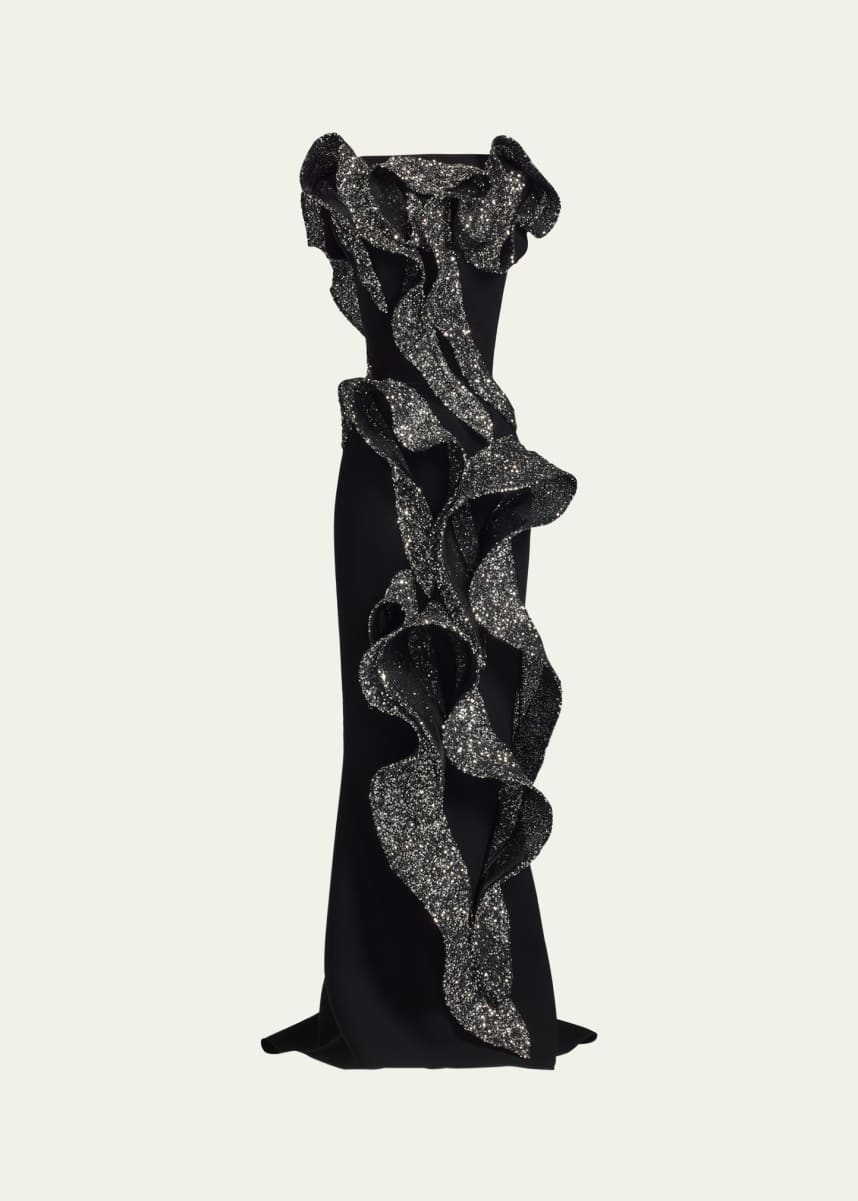 Maticevski Tantalise Wave Sequined-Ruffle Mermaid Gown
