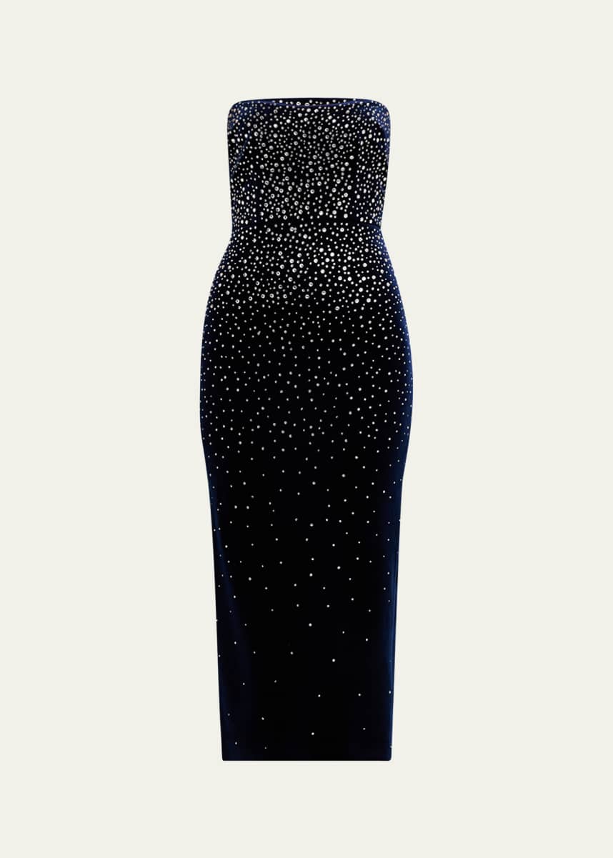 Alex Perry Strapless Crystal Velvet Midi Dress