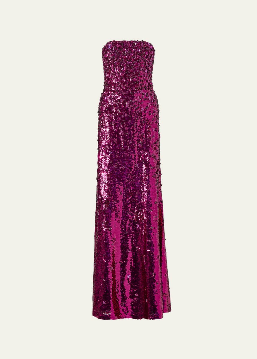 Carolina Herrera Sequined Strapless Wool Gown