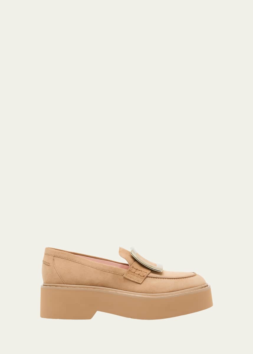 Roger Vivier Viv Rangers Suede Metal-Buckle Loafers