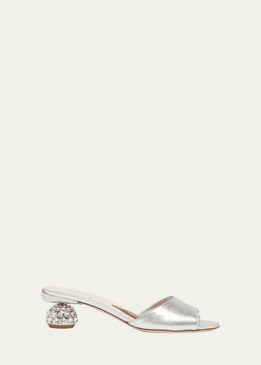 Roger Vivier Metallic Crystal-Dome Heel Slide Sandals