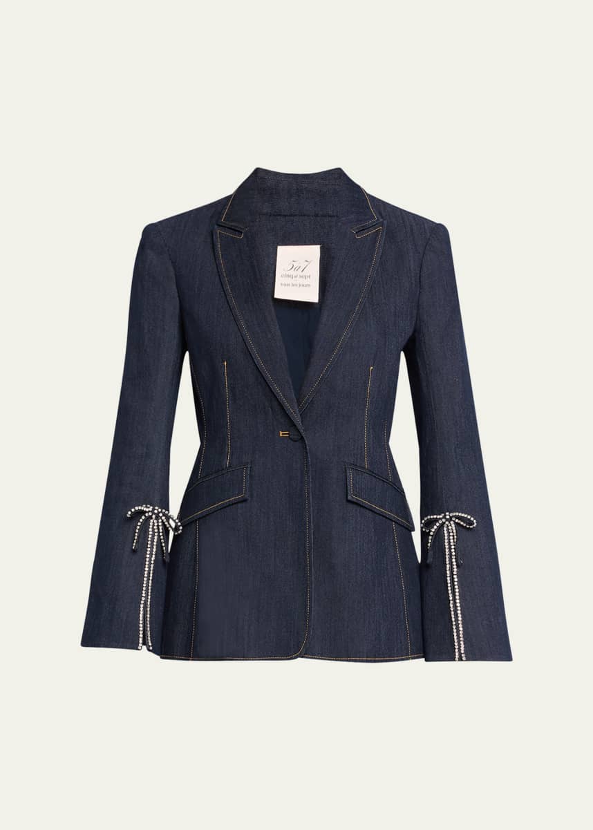 Cinq a Sept Cheyenne Denim Crystal Bow Blazer