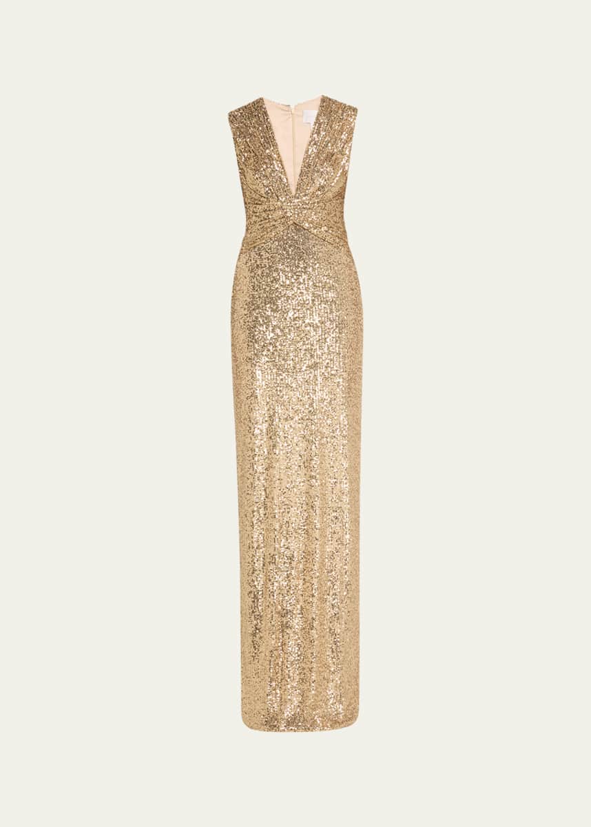 Pamella Roland Sequined V-Neck Gown