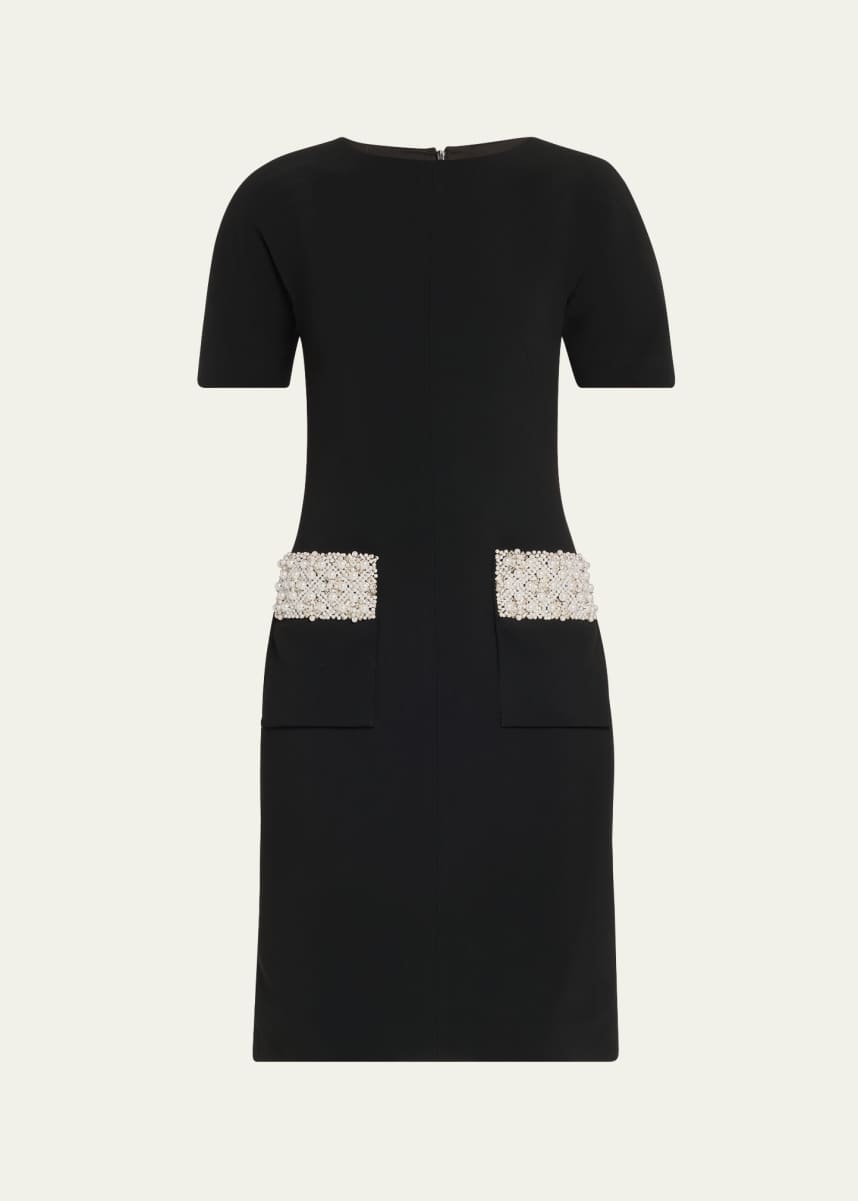 Pamella Roland Pearly Pocket Crepe Cocktail Dress