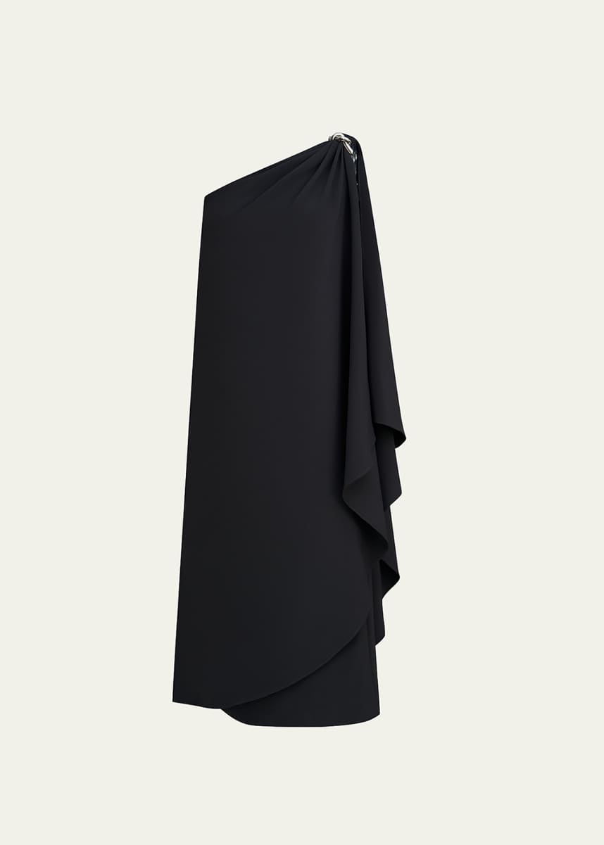 Halston Aries Draped One-Shoulder Crepe Midi Dress