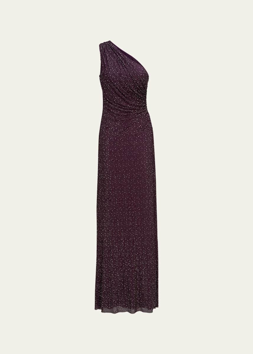 Halston Rafelle One-Shoulder Rhinestone Gown