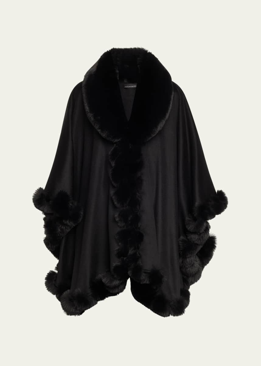 Sofia Cashmere Cashmere Faux Fur Trim Cape