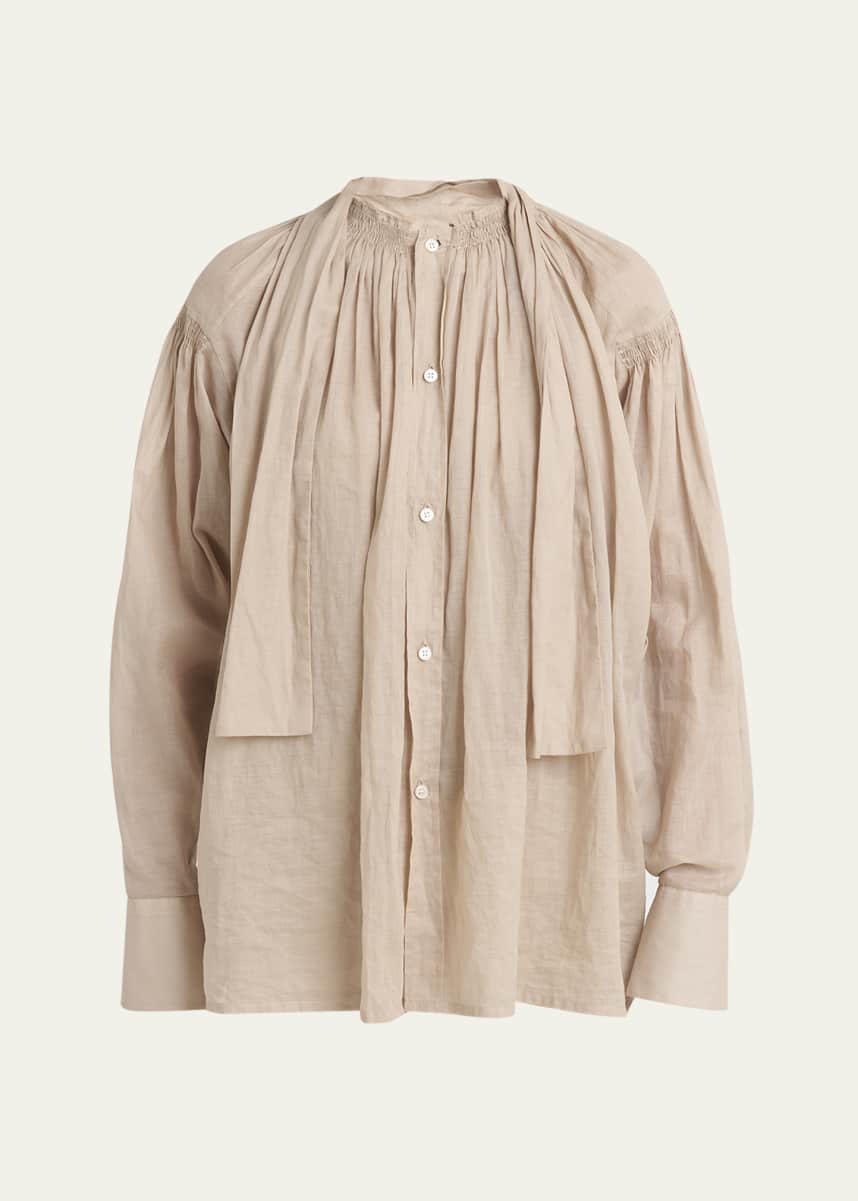 Plan C Pleated Scarf-Neck Blouse
