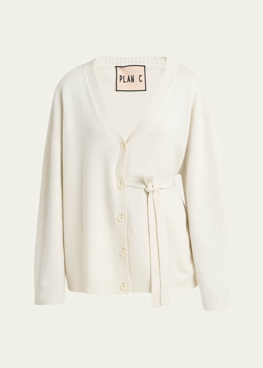 Plan C Waist-Tie V-Neck Cashmere Cardigan