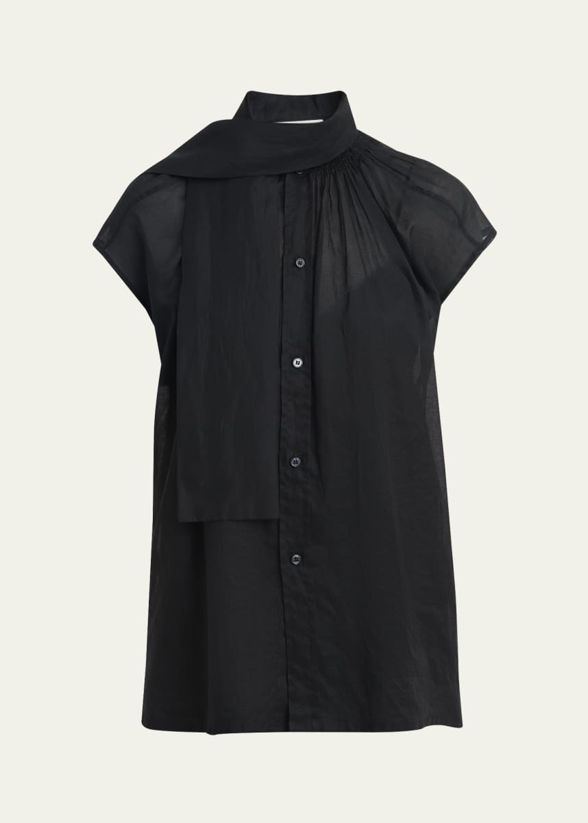 Plan C Scarf-Neck Button-Down Blouse