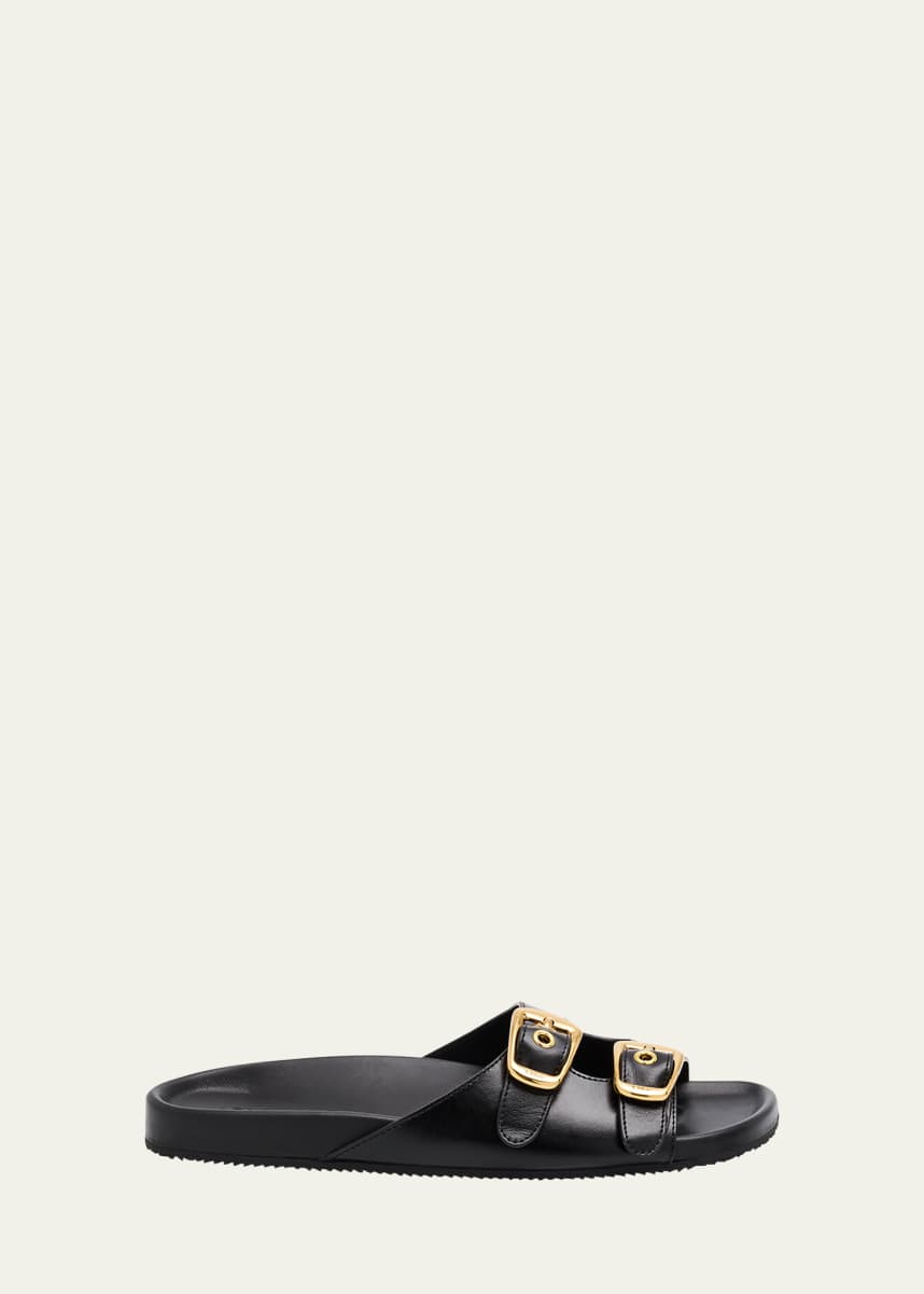 Chloe Polly Leather Double-Buckle Slide Sandals