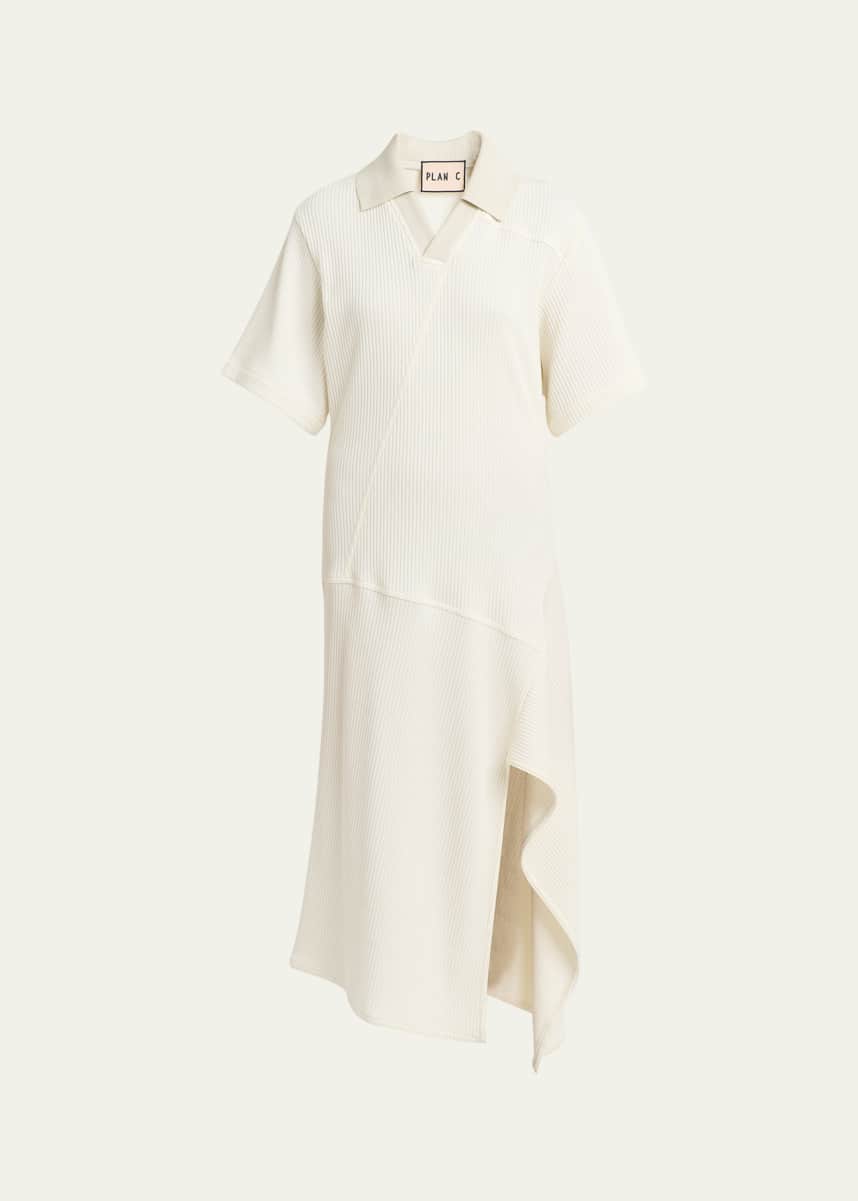 Plan C Asymmetric Ribbed Polo Midi Dress