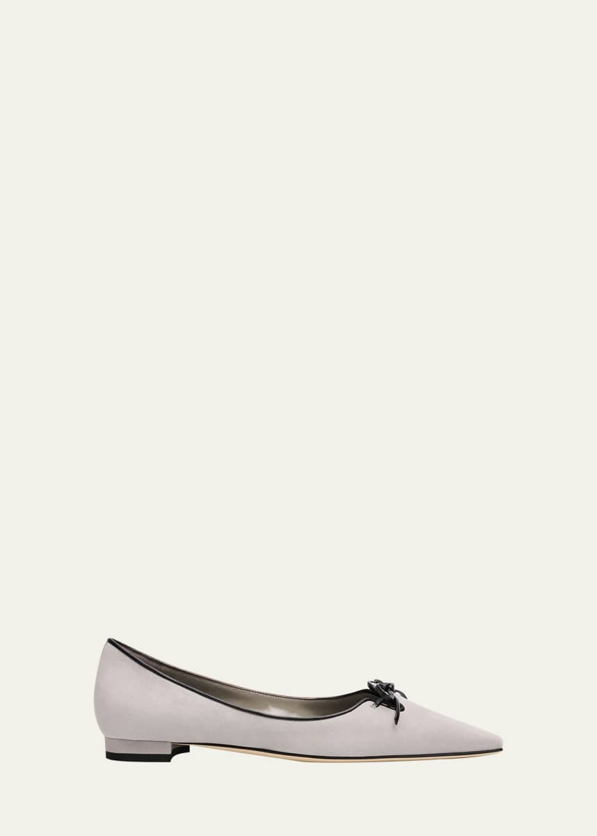 Manolo Blahnik Esmaa Suede Lace-Up Ballerina Flats