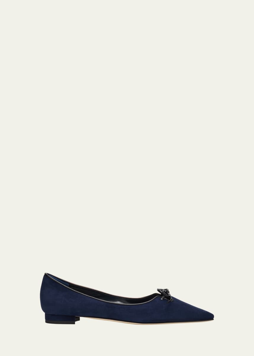 Manolo Blahnik Esmaa Suede Lace-Up Ballerina Flats