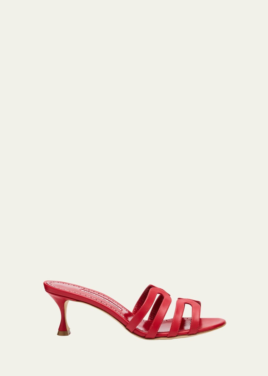 Manolo Blahnik Ahwak Caged Leather Mule Sandals