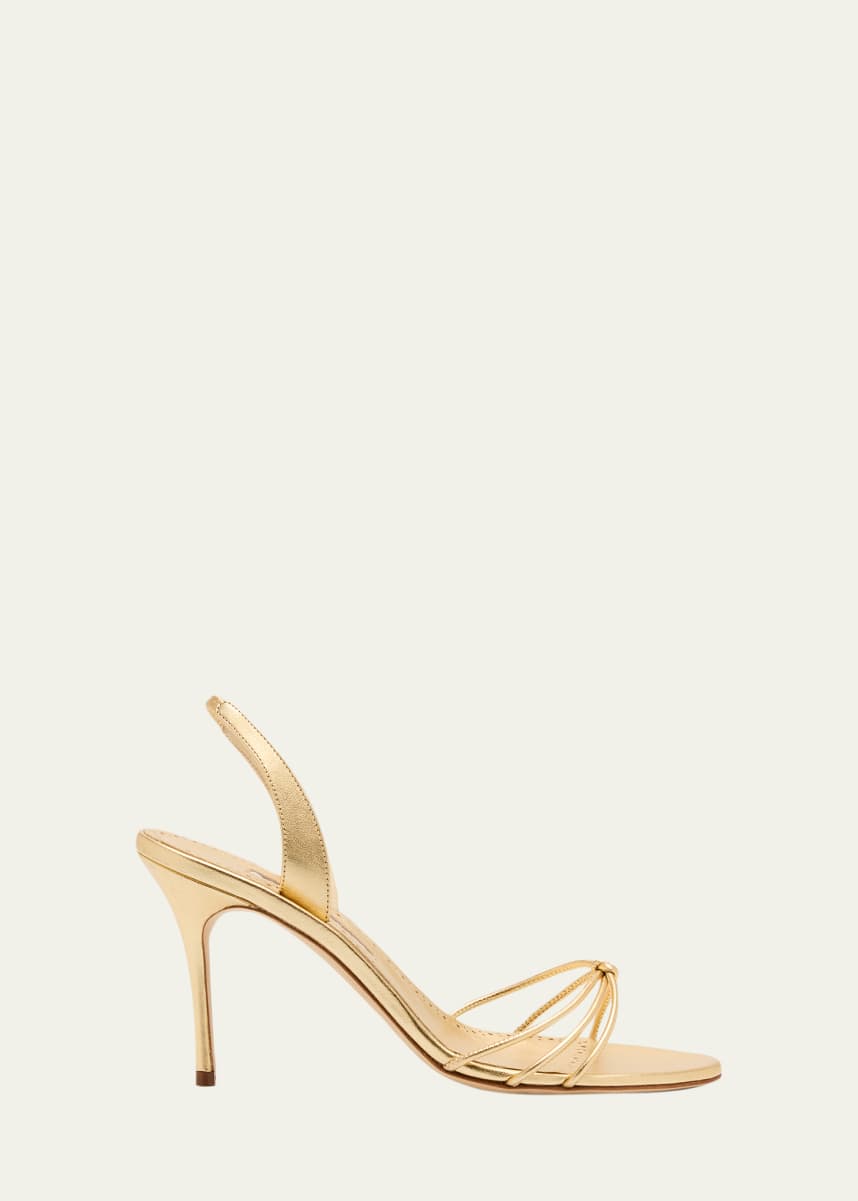Manolo Blahnik Sareta Metallic Crisscross Halter Sandals