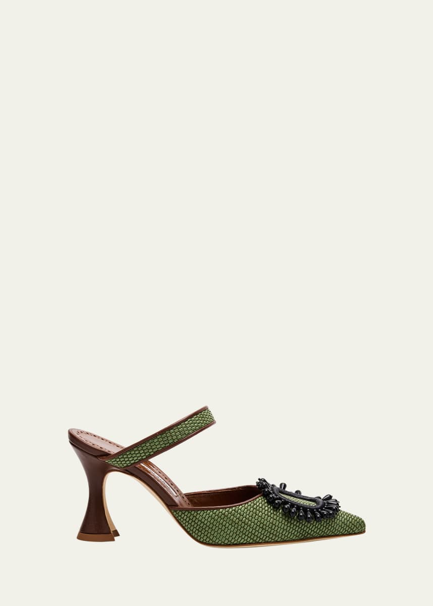 Manolo Blahnik Atika Woven Ornament Mule Pumps