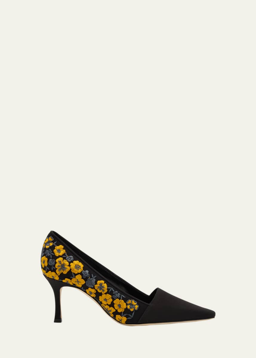 Manolo Blahnik Safiye Floral Embroidered Silk Pumps
