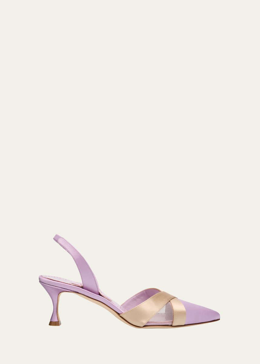 Manolo Blahnik Bicolor Silk Halter Slingback Pumps