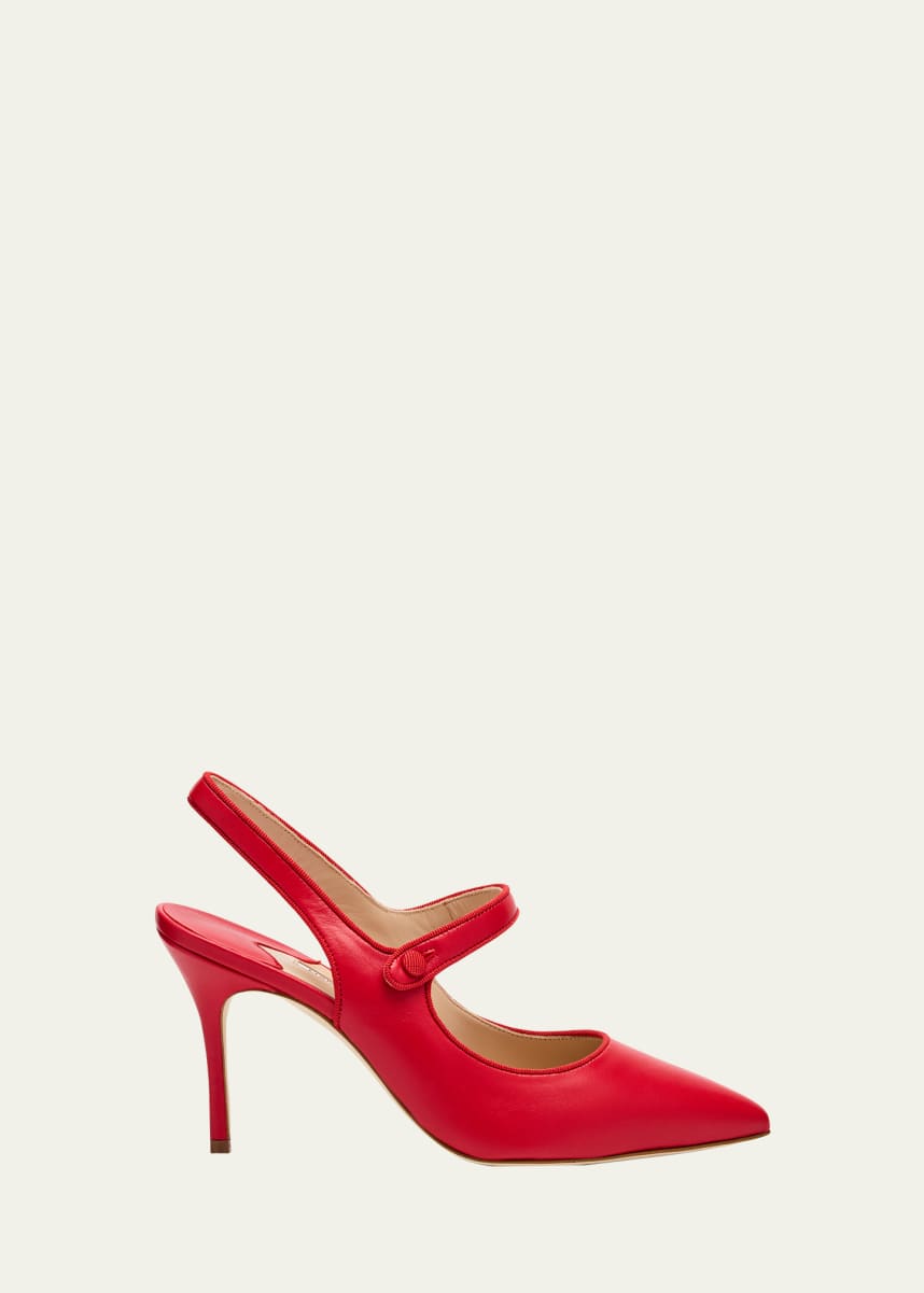 Manolo Blahnik Camparisli Leather Mary Jane Slingback Pumps