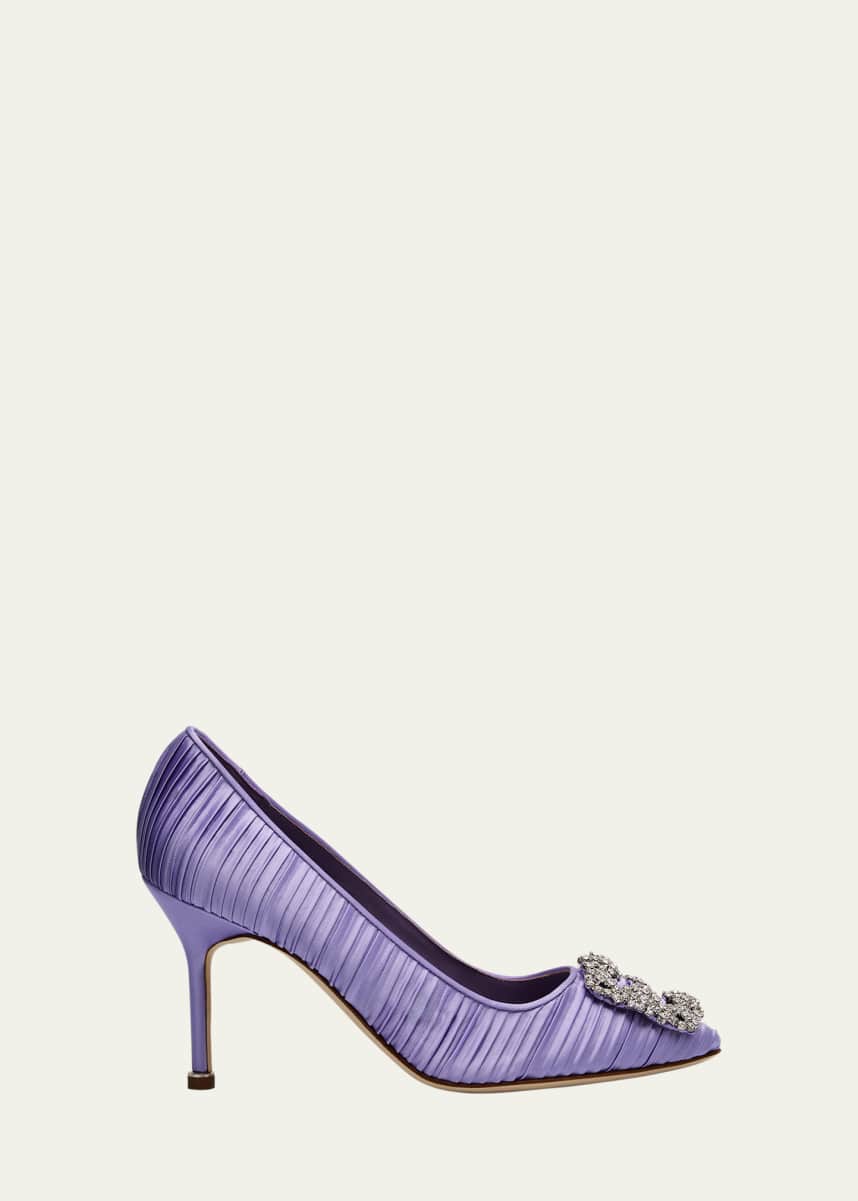 Manolo Blahnik Hangisi Pleated Satin Buckle Pumps