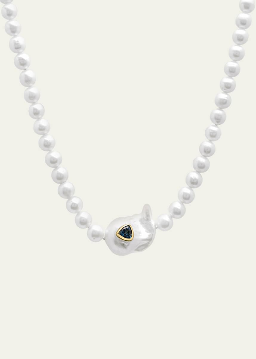 Paige Novick Sweet Tart Baroque Pearl Choker Necklace with Blue Topaz Trillion Inset