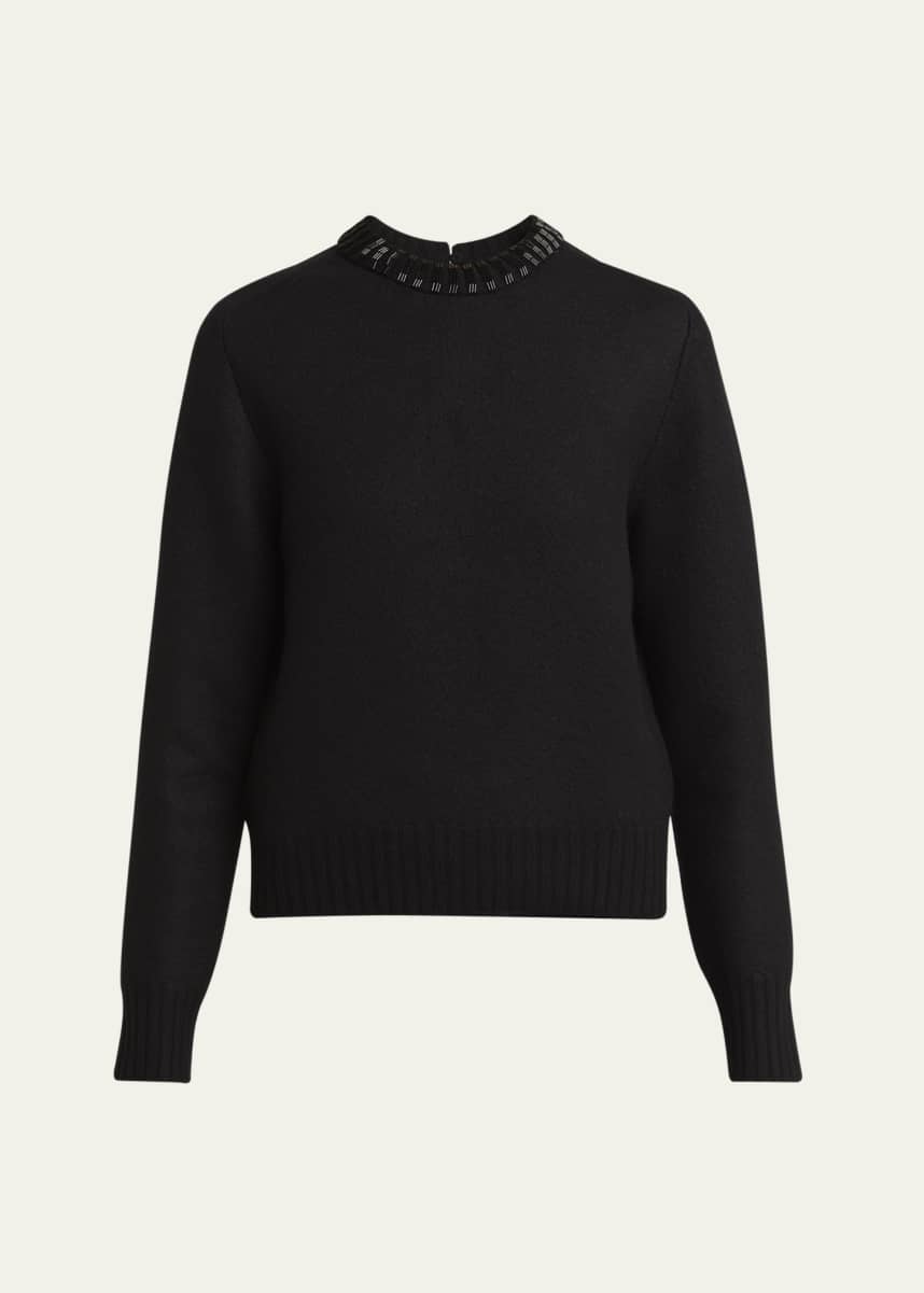 Jil Sander Cruise Beaded Shrunken Fit Wool Sweater