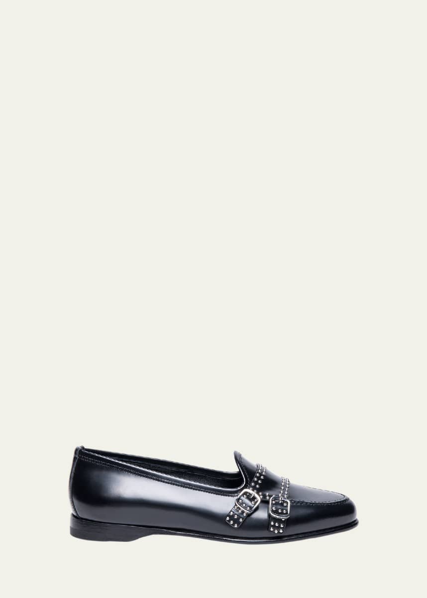 Santoni Andrea Leather Stud Double-Monk Loafers