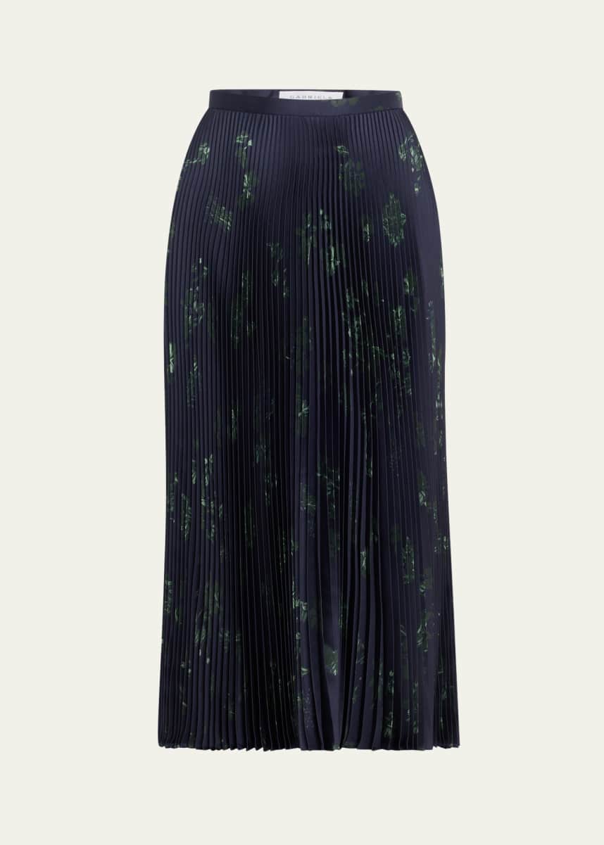 Gabriela Hearst Eames Floral Sunburst Pleated Satin Skirt