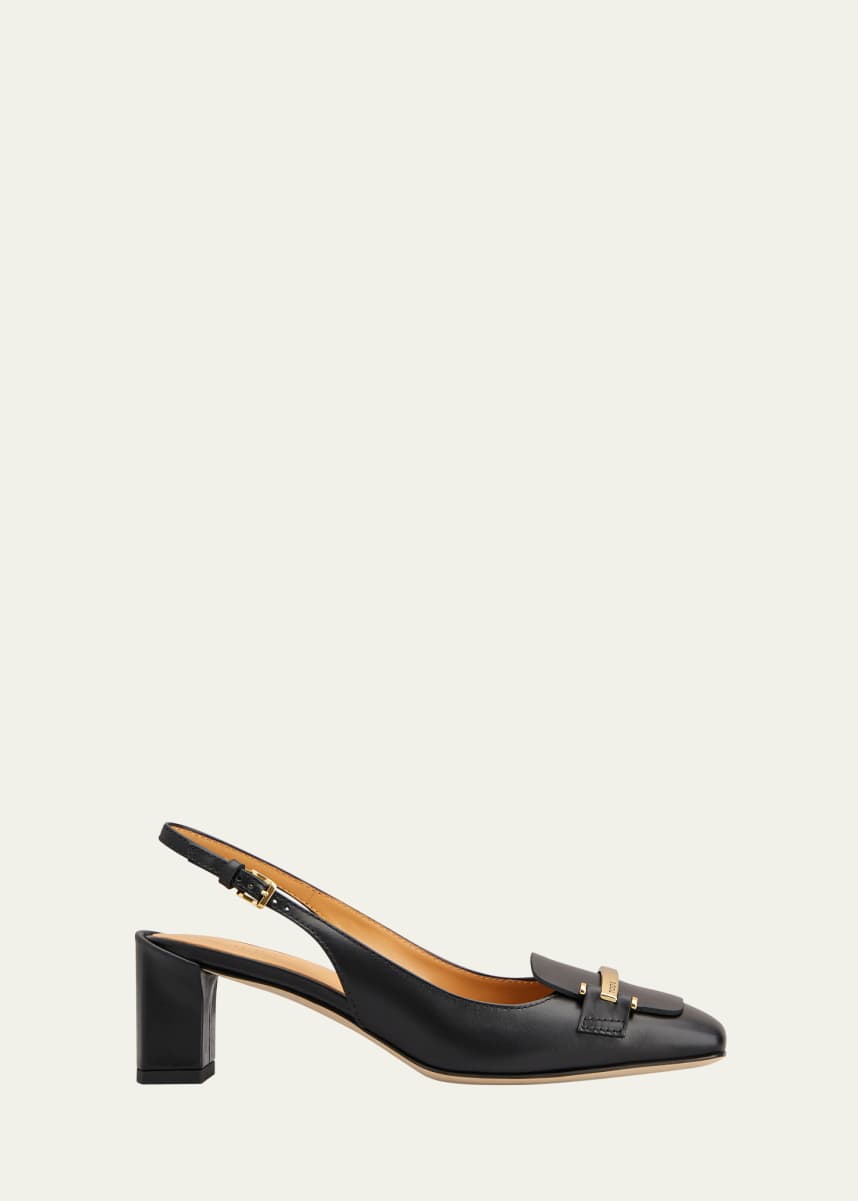 Tod's Cuoio Leather Bar Slingback Pumps