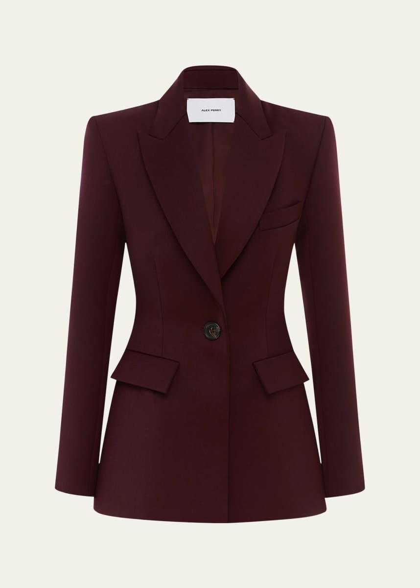 Alex Perry One-Button Fitted Wool Suiting Blazer