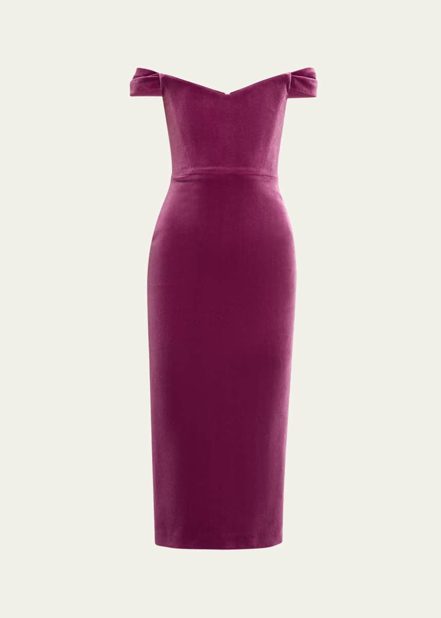 Alex Perry Off Shoulder Velvet Corset Midi Dress