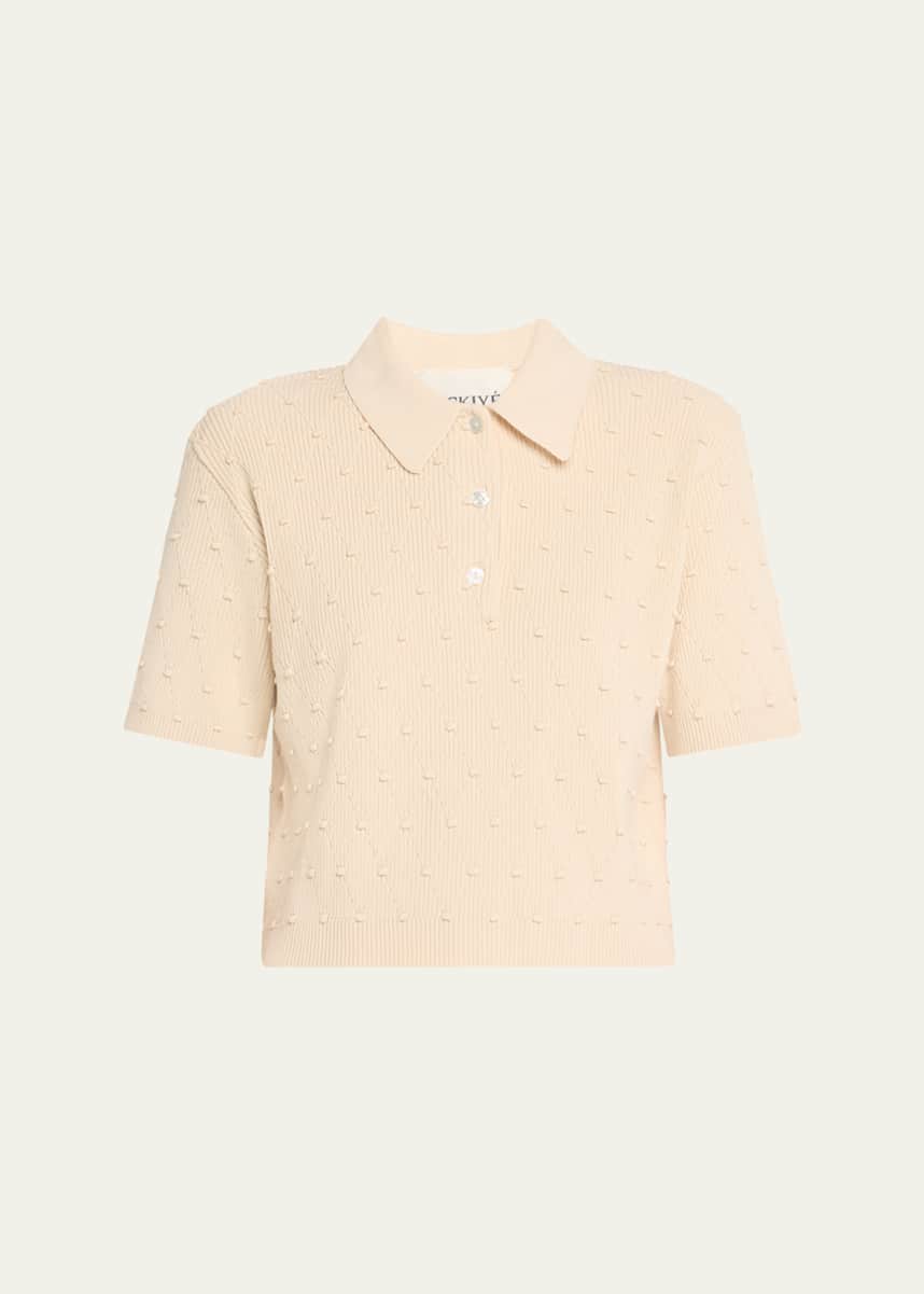 NACKIYE Structured Knit Bauble Polo Top