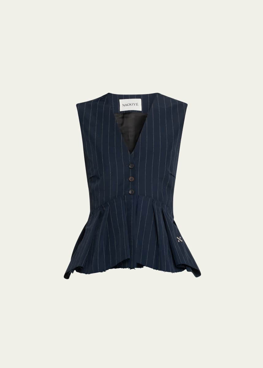 NACKIYE Pinstripe Ruffle Sleeveless Shirt