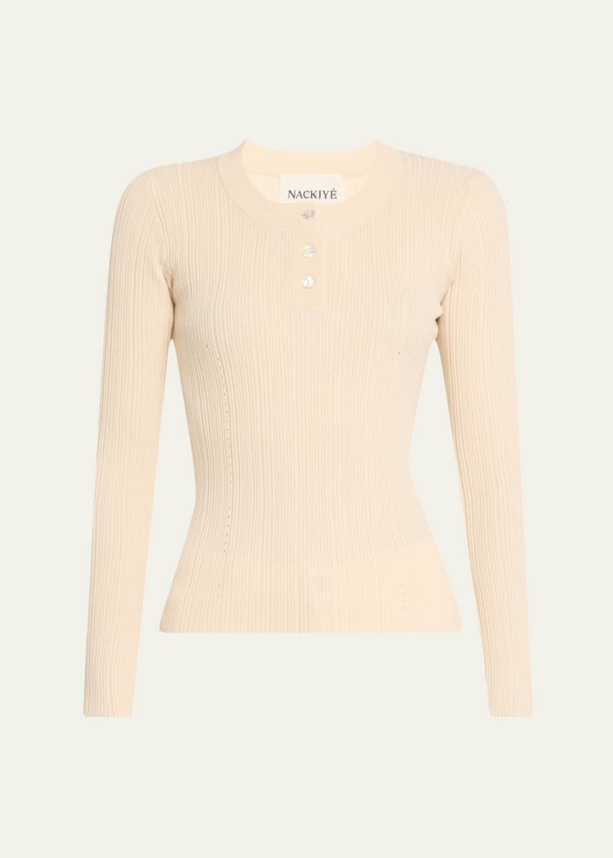 NACKIYE Long Sleeve Fine Ribbed Knit Top
