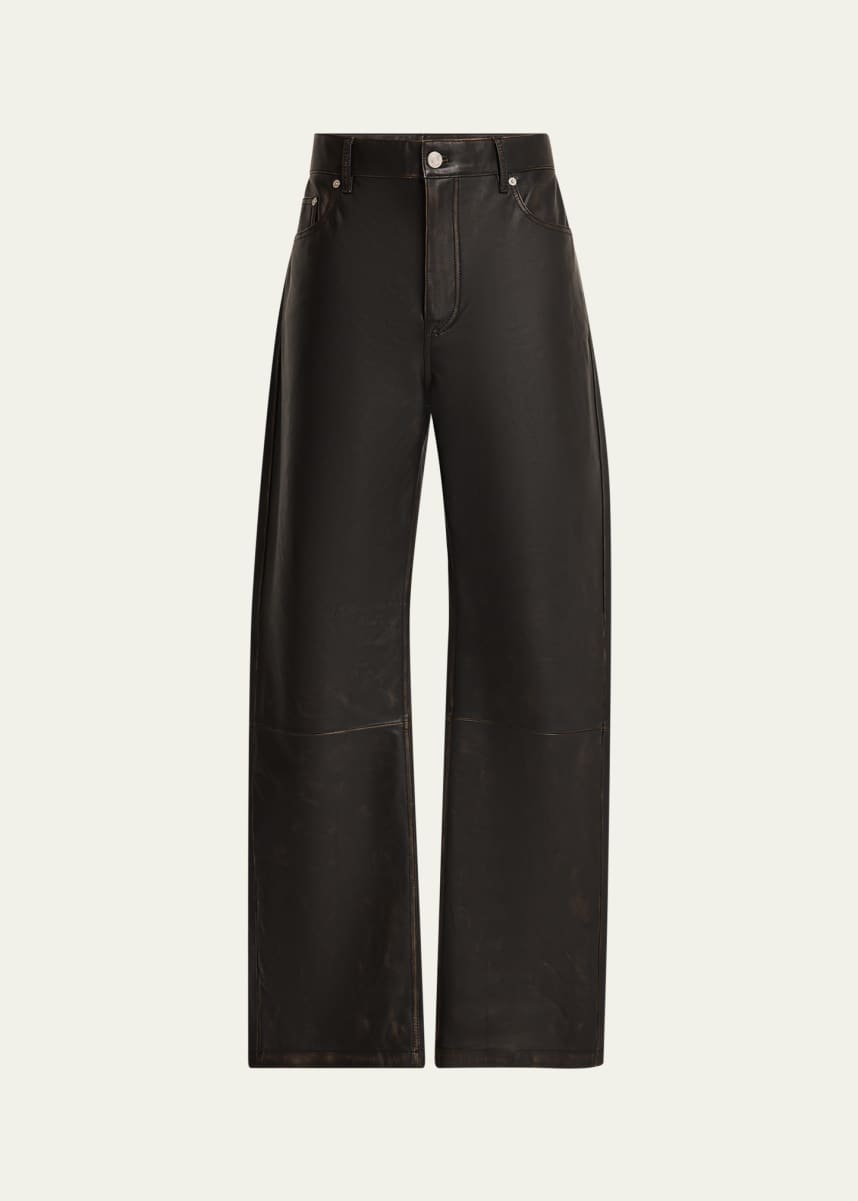 FRAME Men's Washed Leather Five-Pocket Pants