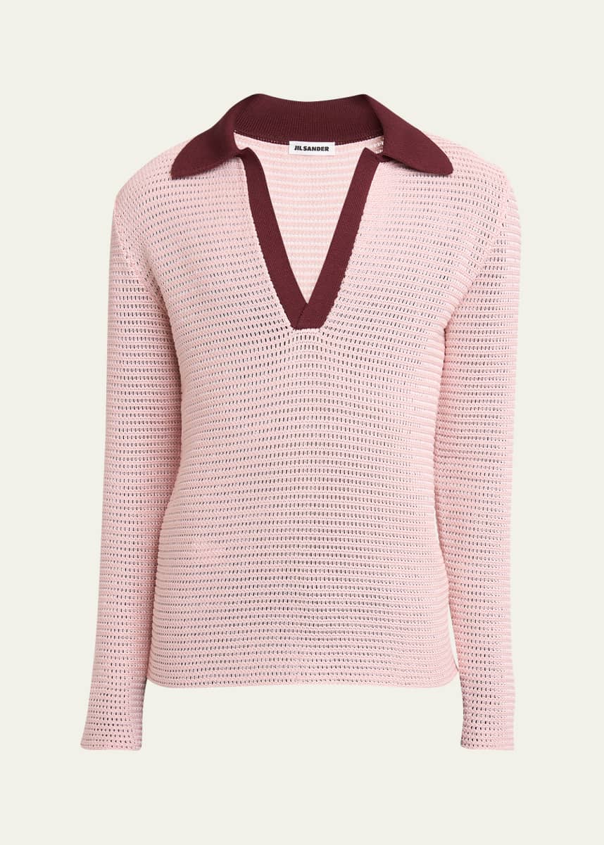 Jil Sander Men's Contrast-Collar Knit Polo Shirt